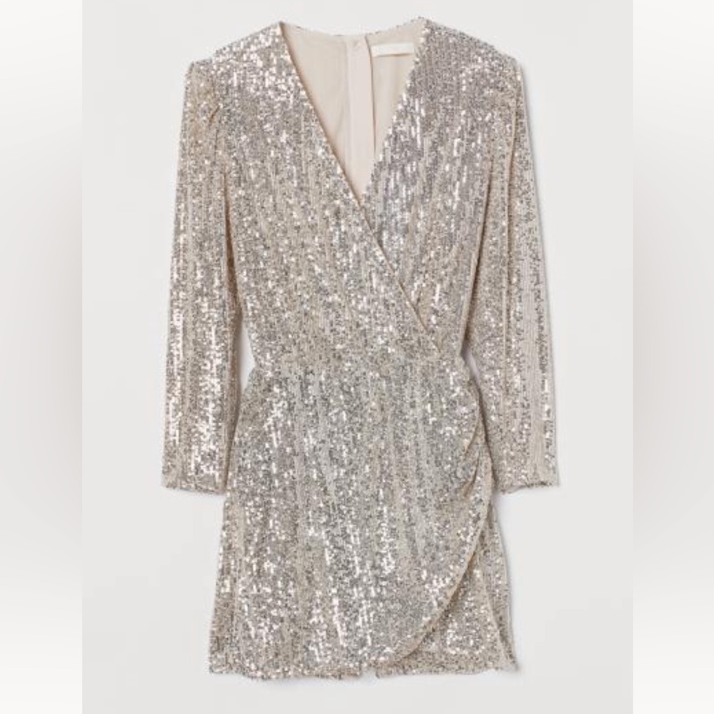 H&M sequined silver long sleeve skort romper